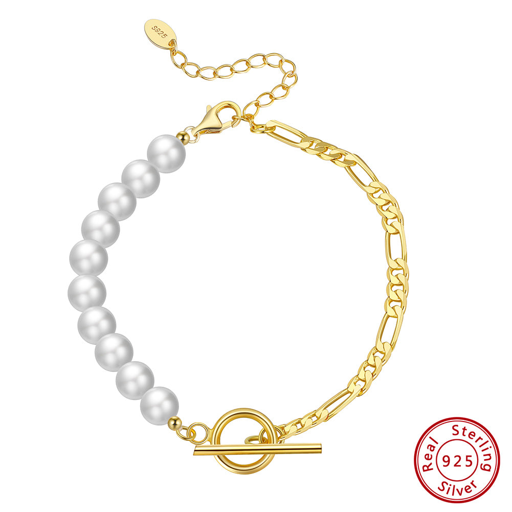 Figaro Link Chain Pearl Bracelet