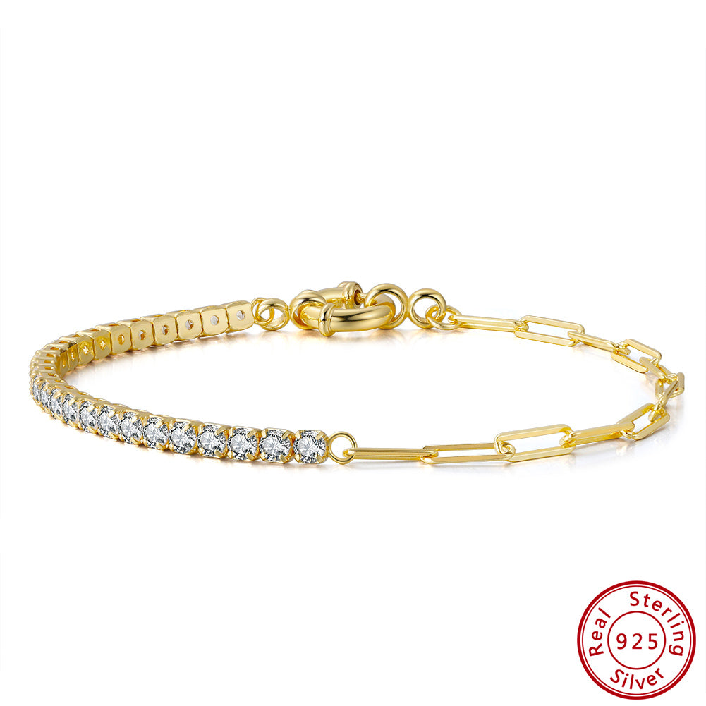 Paperclip Bracelet 14K Gold Plated Cubic Zirconia Tennis Bracelet.