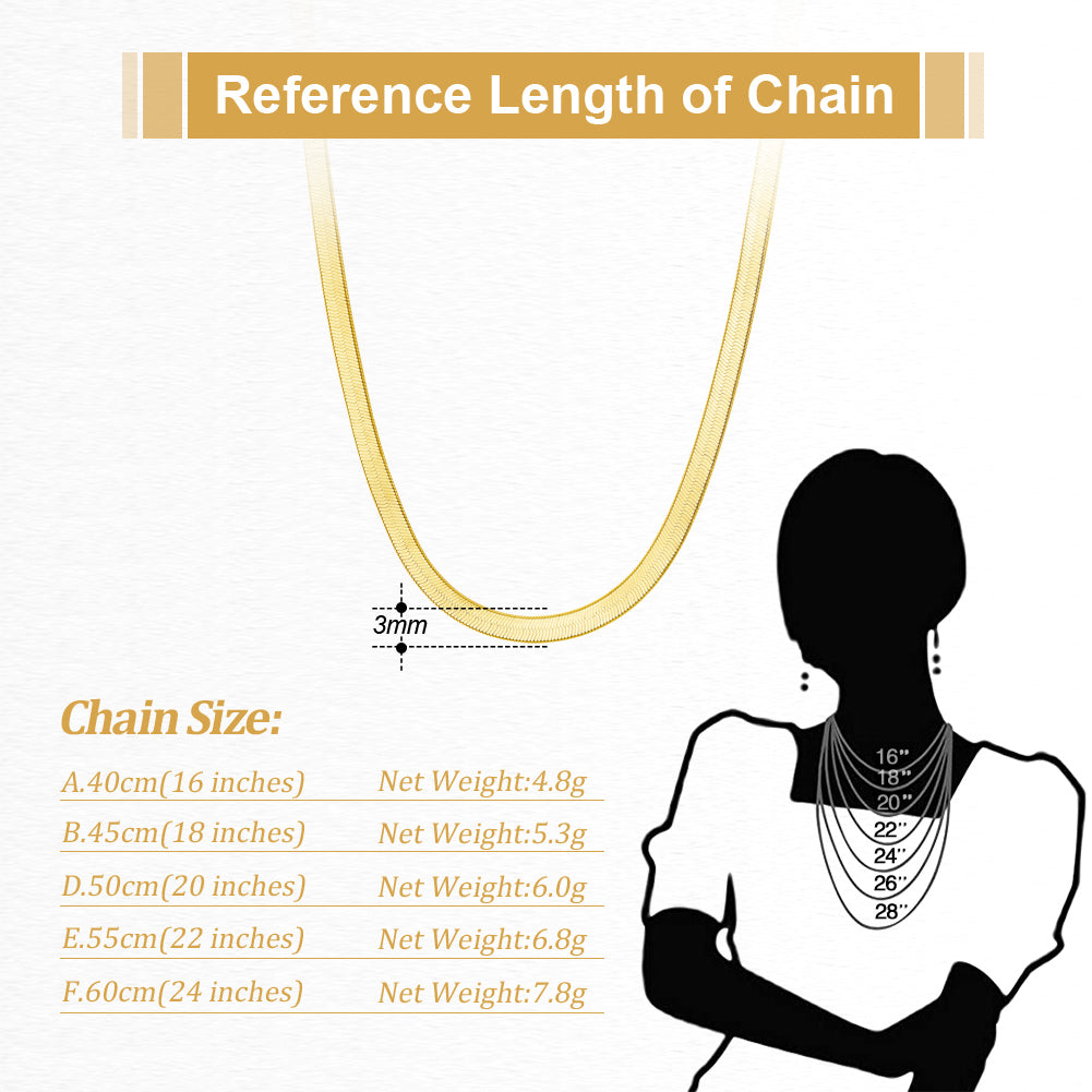 18K Gold Herringbone Chain Flexible Flat