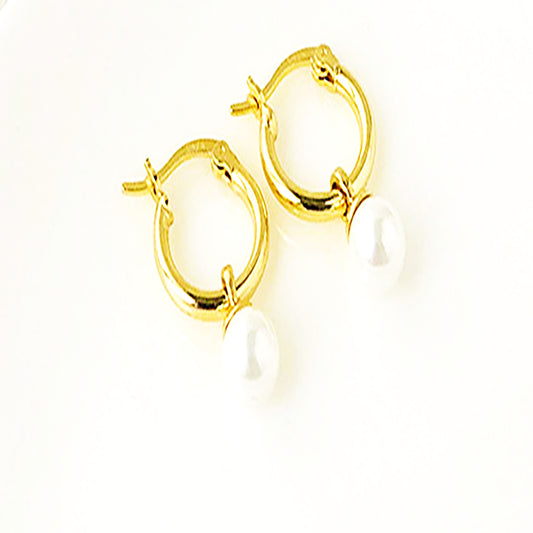 Freshwater Pearl Drop Hoop Earrings